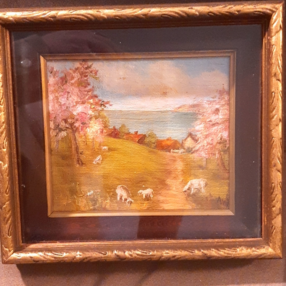 1940s oil on board, signed AW, shadow box framed